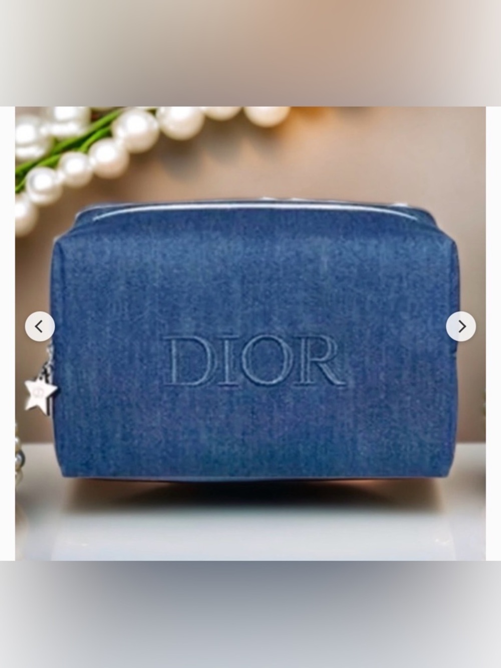 Dior Denim Blue Embroidered Logo Makeup Pouch